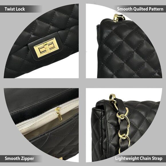 Lightweight Quilted Leather Bag with Stylish Chain Strap - Women’s Fashion - Picture 6 of 6